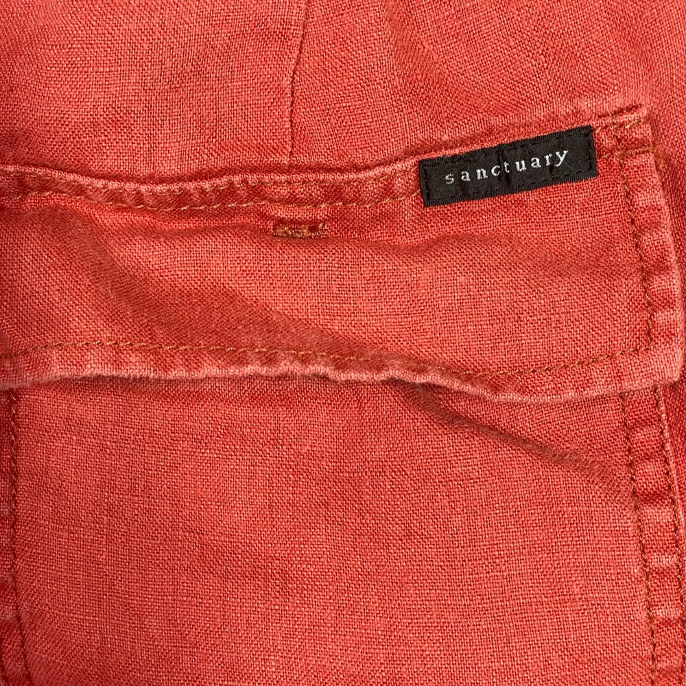 Sanctuary Linen Cargo Pants Womens Medium Coral 100% Elastic Drawstring Waist - Picture 5 of 13